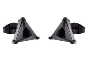 10mm Cubic Zirconia Black Stainless Steel Triangle Stud Earrings