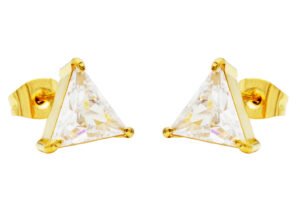 10mm Cubic Zirconia Gold Plated Stainless Steel Triangle Stud Earrings