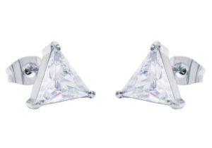 10mm Cubic Zirconia Stainless Steel Triangle Stud Earrings