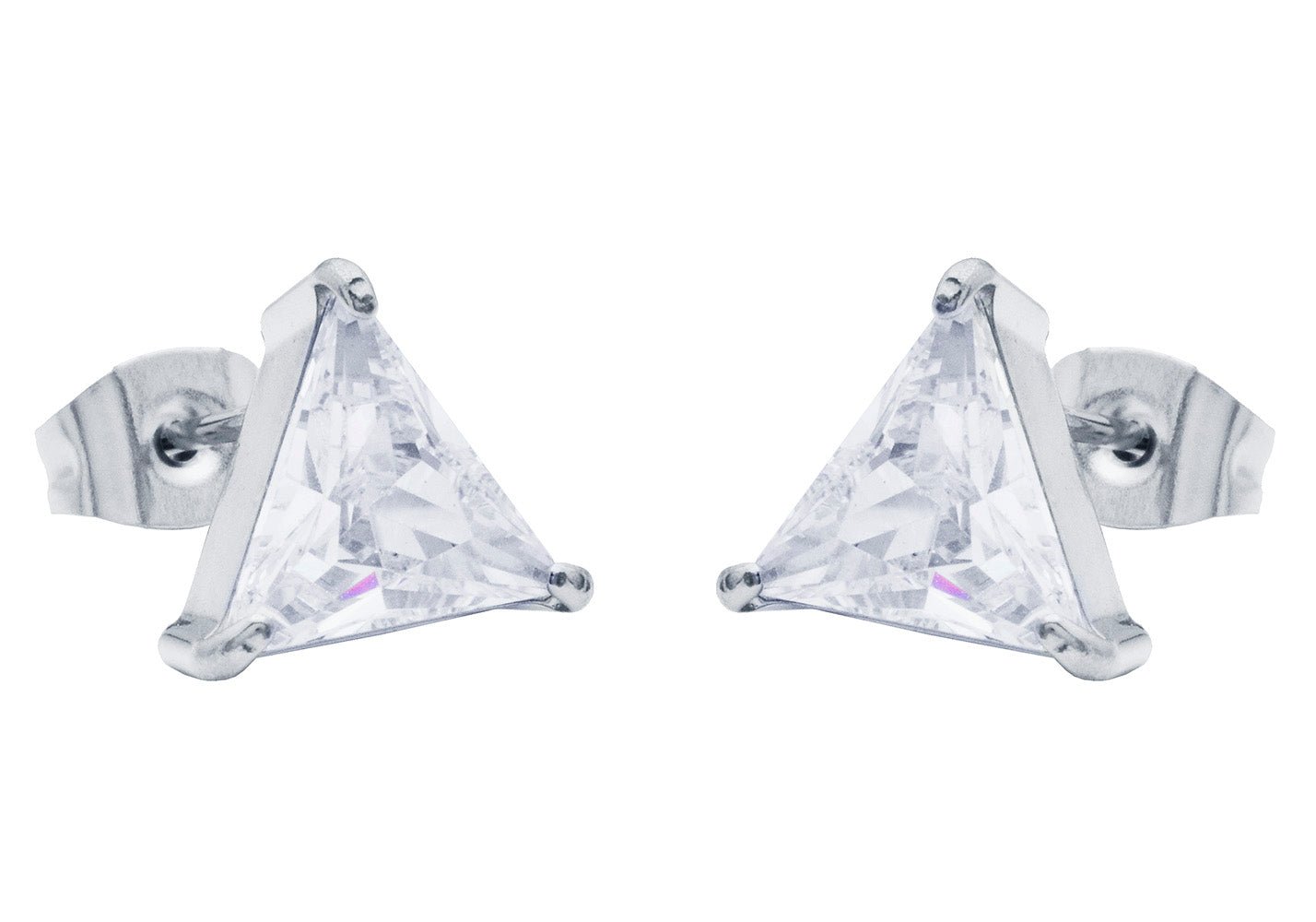 10mm Cubic Zirconia Stainless Steel Triangle Stud Earrings