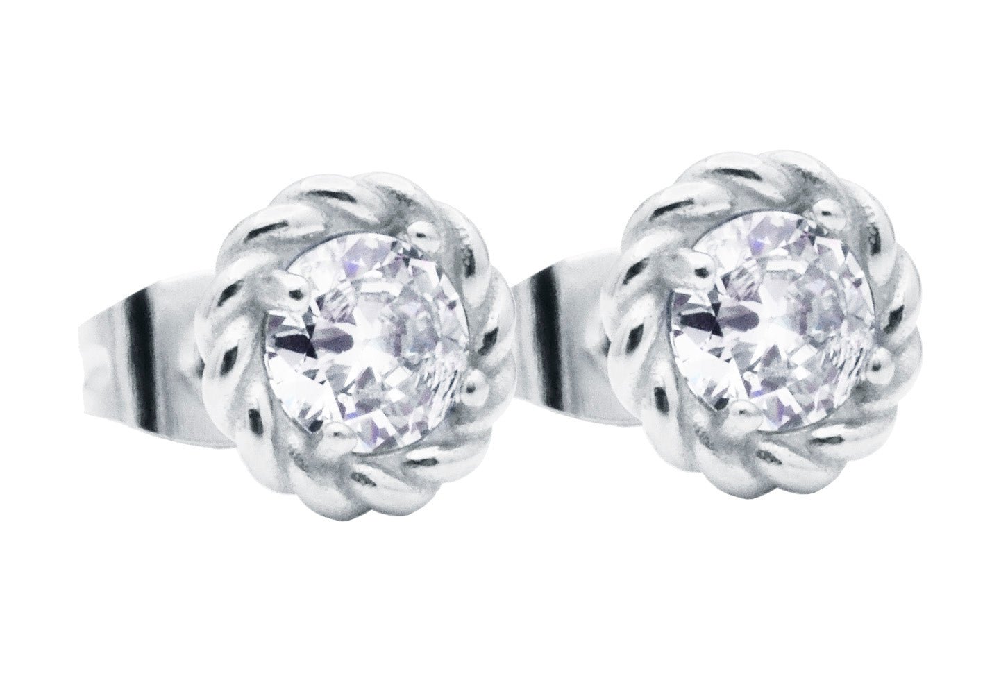 8mm Stainless Steel Floral Stud Earrings