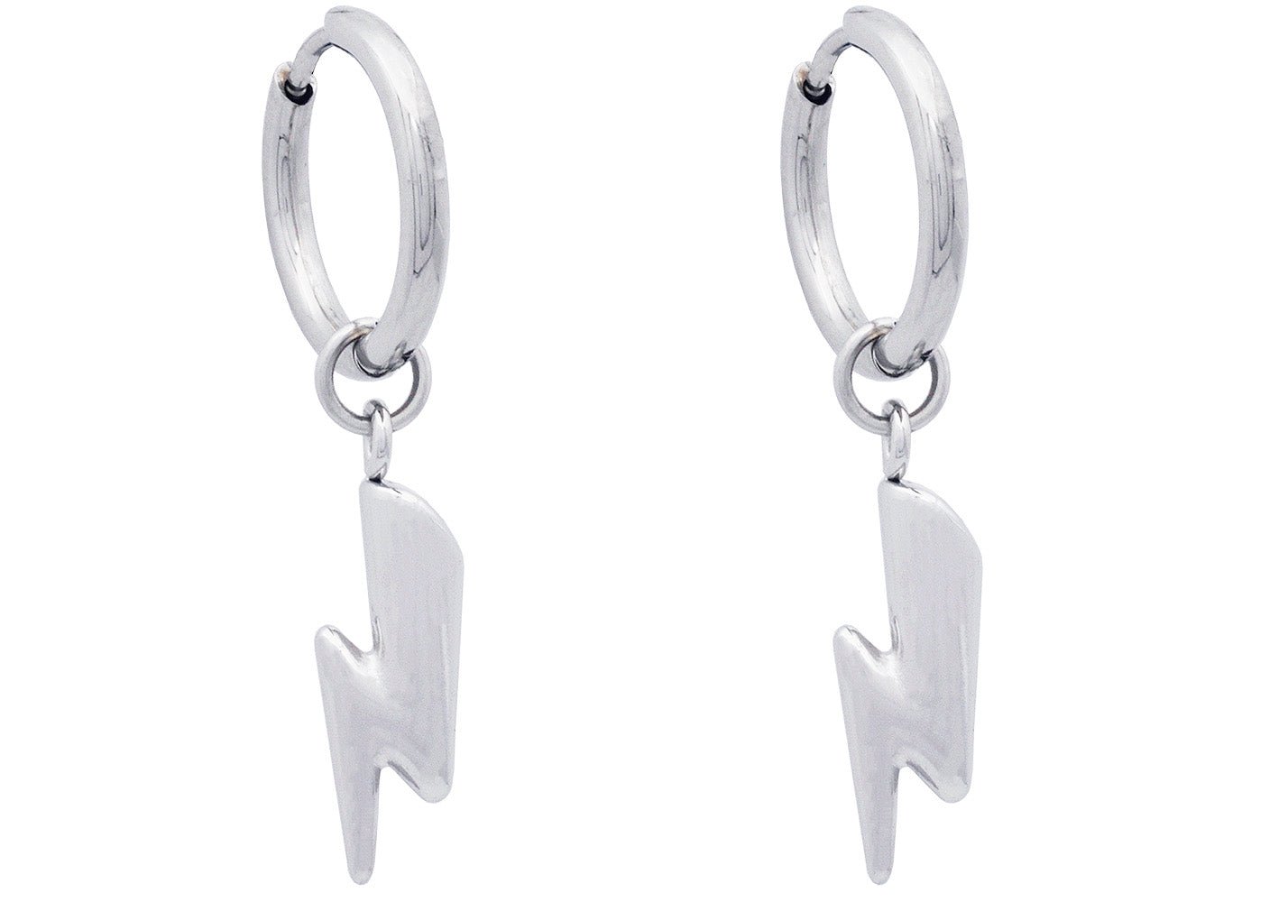 Stainless Steel Hoop Earrings With Thunder Bolts