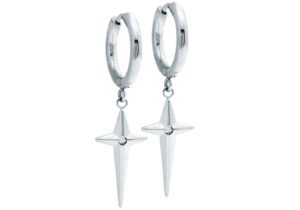 Stainless Steel Hoop Earrings With Hanging Cross and a Cubic Zirconia