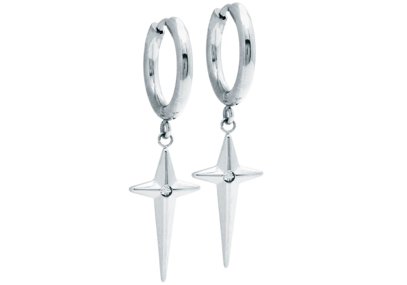 Stainless Steel Hoop Earrings With Hanging Cross and a Cubic Zirconia