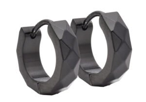 Black Stainless Steel Hammered Hoop Earrings