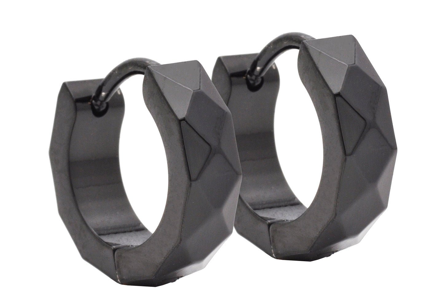 Black Stainless Steel Hammered Hoop Earrings