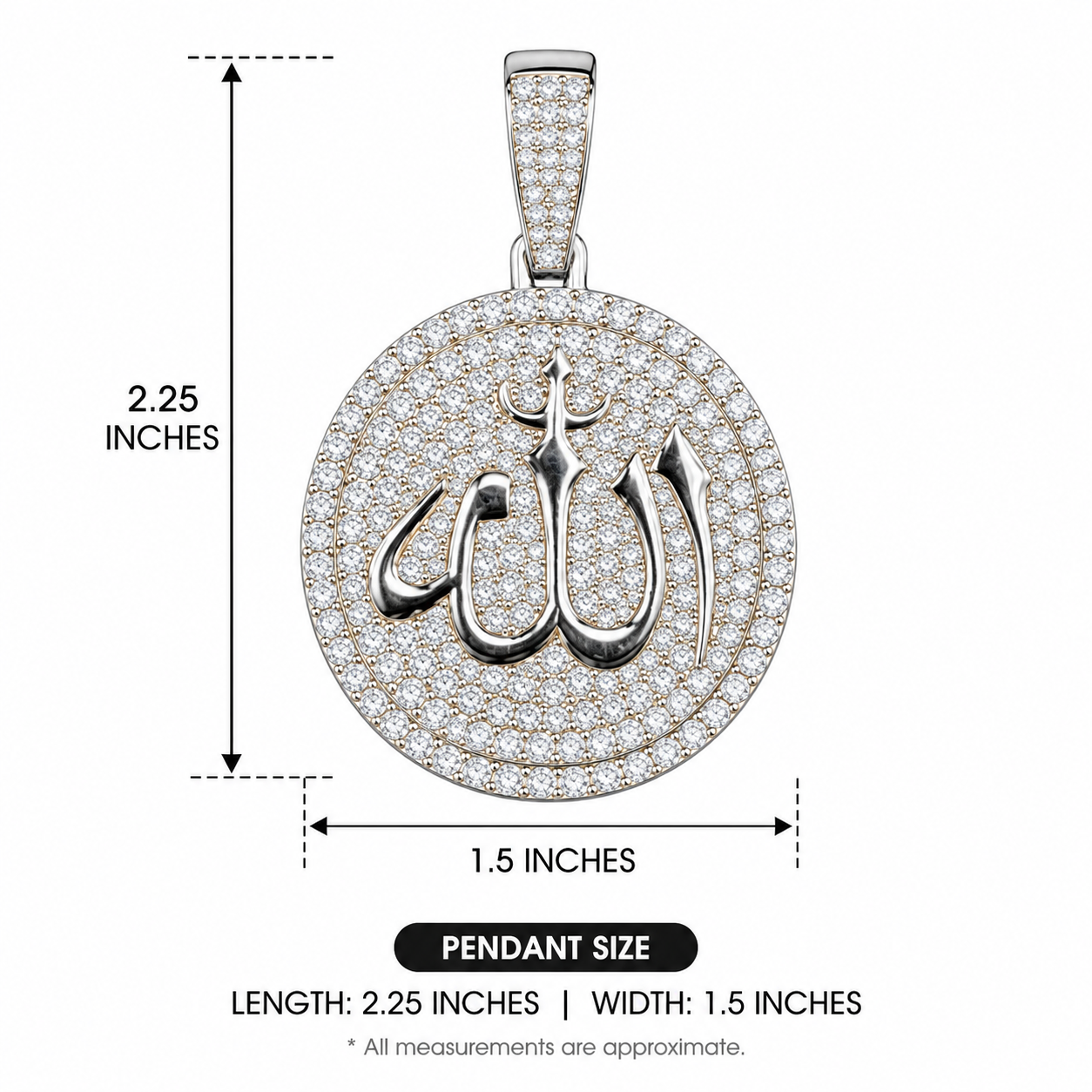 Silver moissanite Allah round pendant - Image 3
