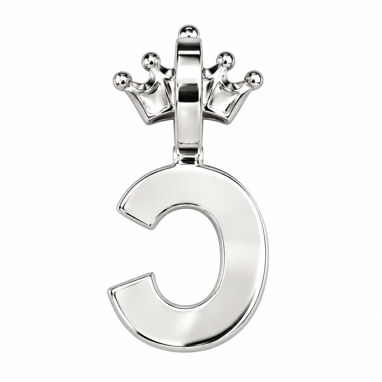 Mossinite Silver Iced Out Crown Initial Pendant - Letter C - Image 2