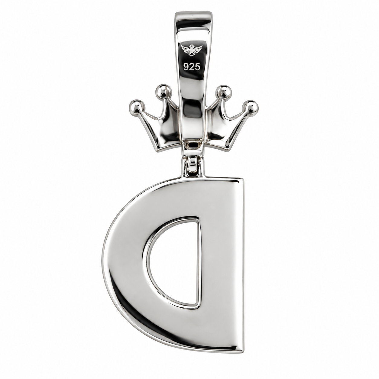 Mossinite Silver Iced Out Crown Initial Pendant - Letter D - Image 2