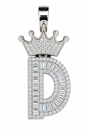 Mossinite Silver Iced Out Crown Initial Pendant - Letter D
