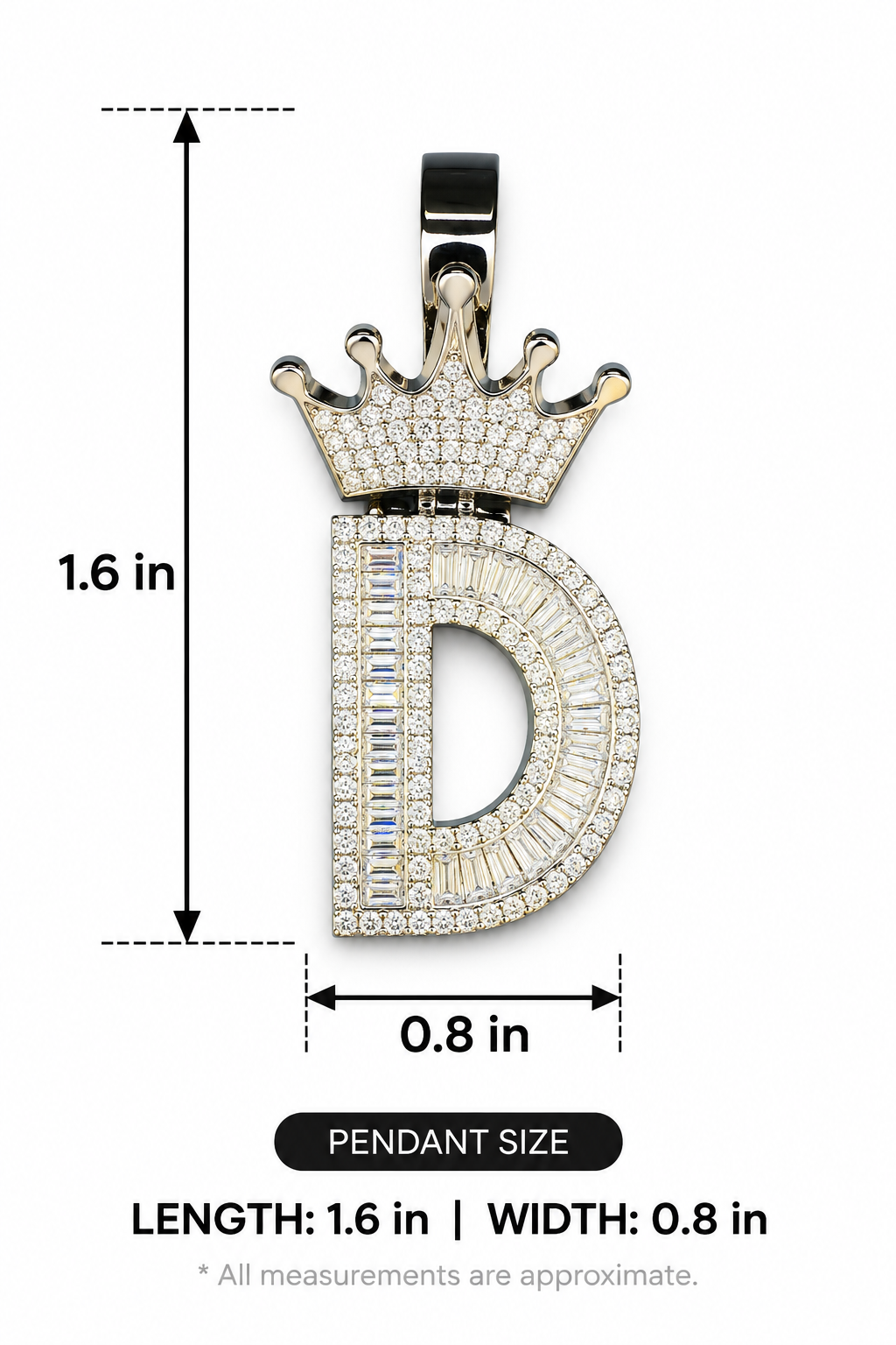 Mossinite Silver Iced Out Crown Initial Pendant - Letter D - Image 3