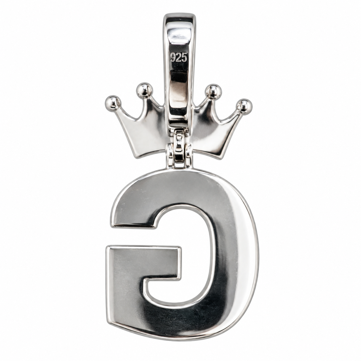 Mossinite Silver Iced Out Crown Initial Pendant - Letter G - Image 2