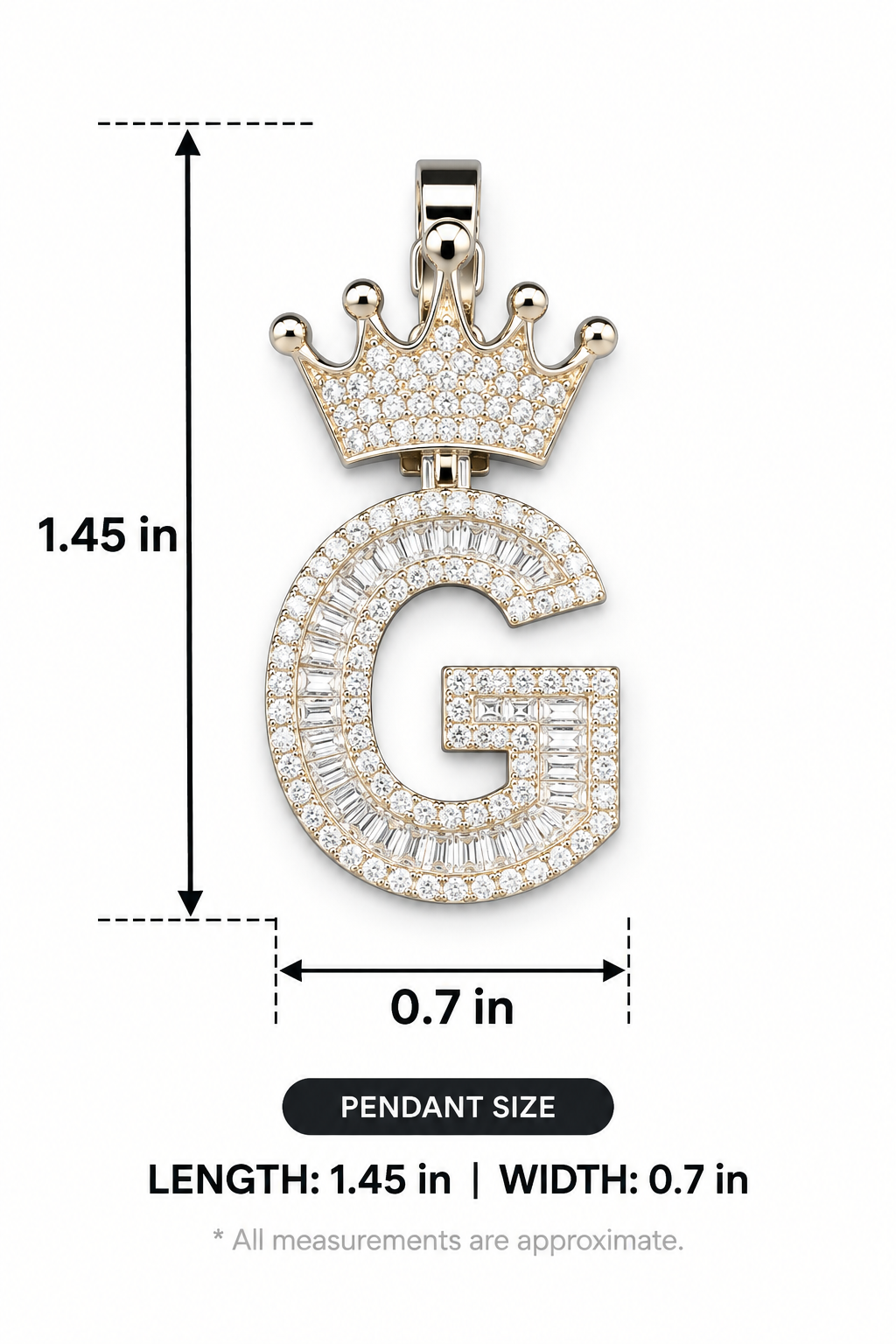 Mossinite Silver Iced Out Crown Initial Pendant - Letter G - Image 3