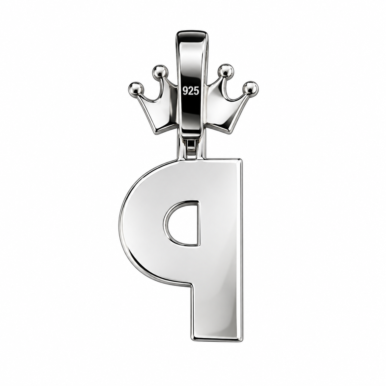 Mossinite Silver Iced Out Crown Initial Pendant - Letter P - Image 2