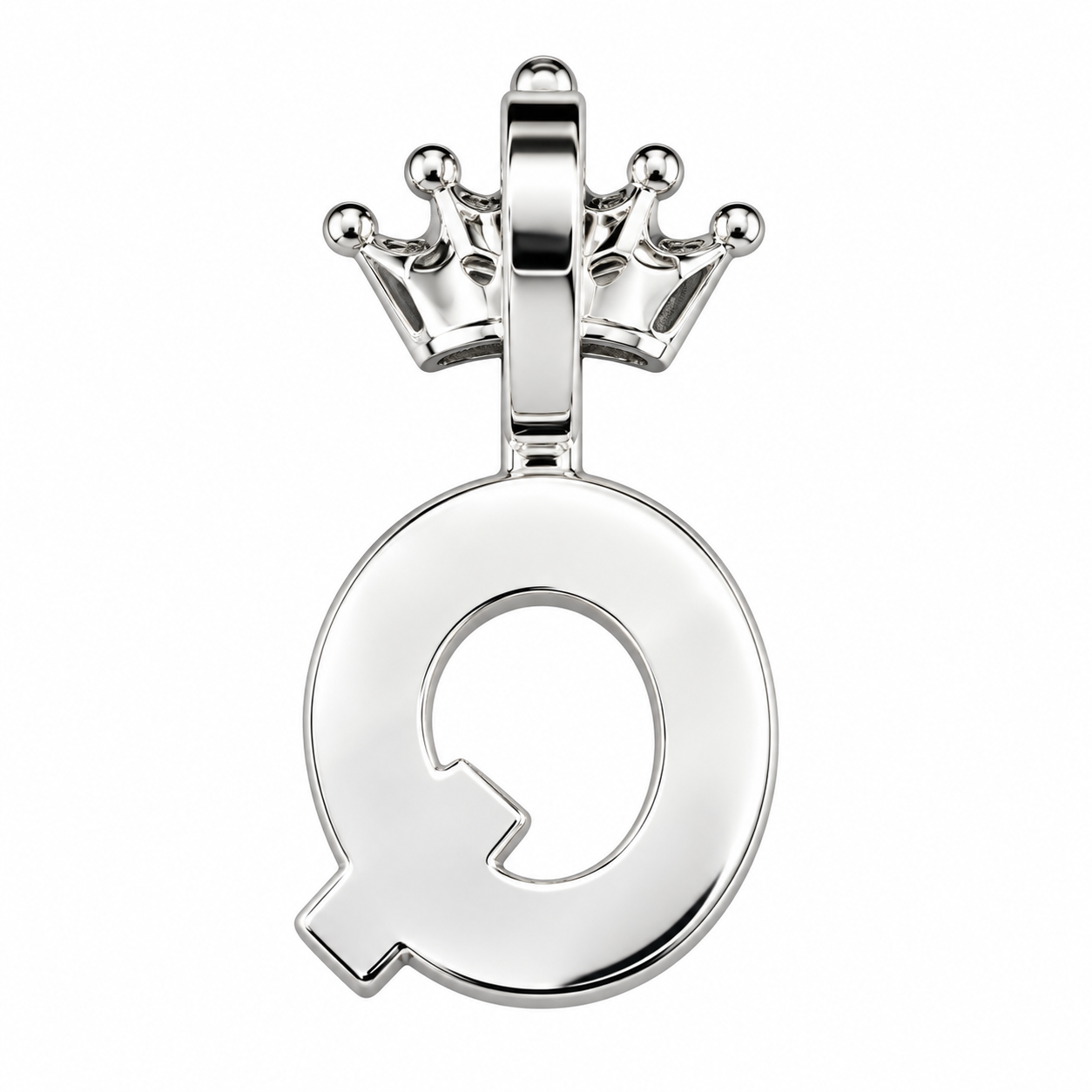 Mossinite Silver Iced Out Crown Initial Pendant - Letter Q - Image 2