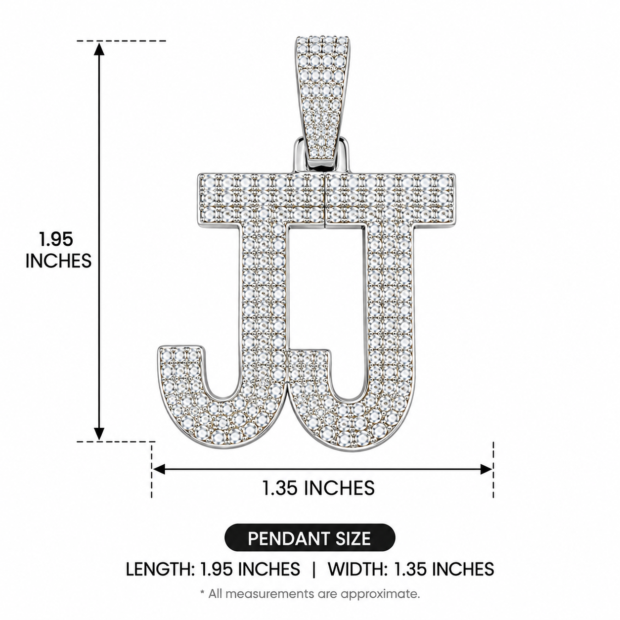 Silver moissanite JJ initial pendant - Image 2