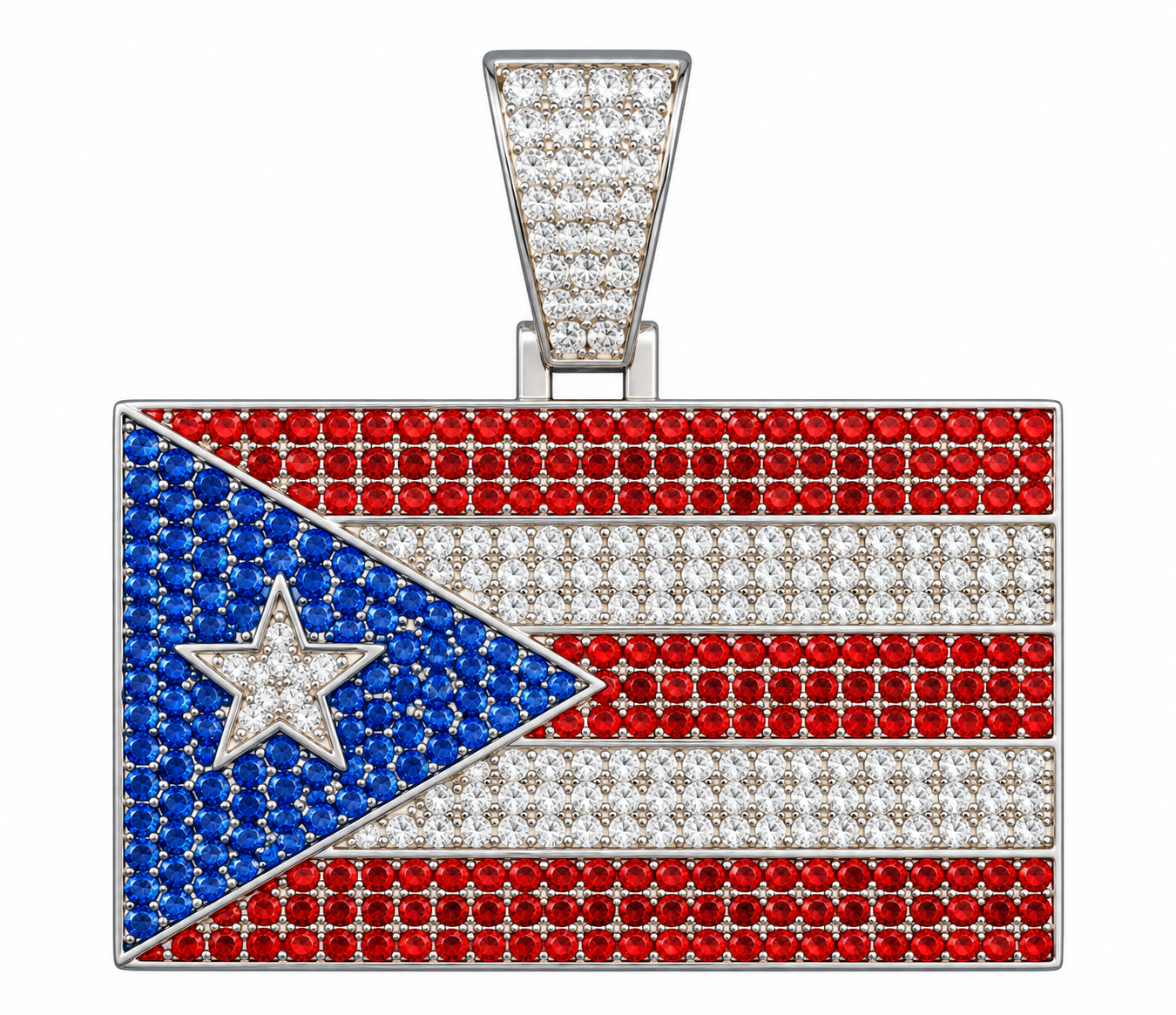 Silver moissanite enamel Puerto Rico flag
