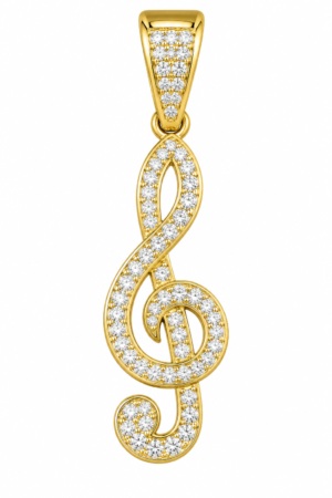 Silver moissanite, gold, plated, music note pendant