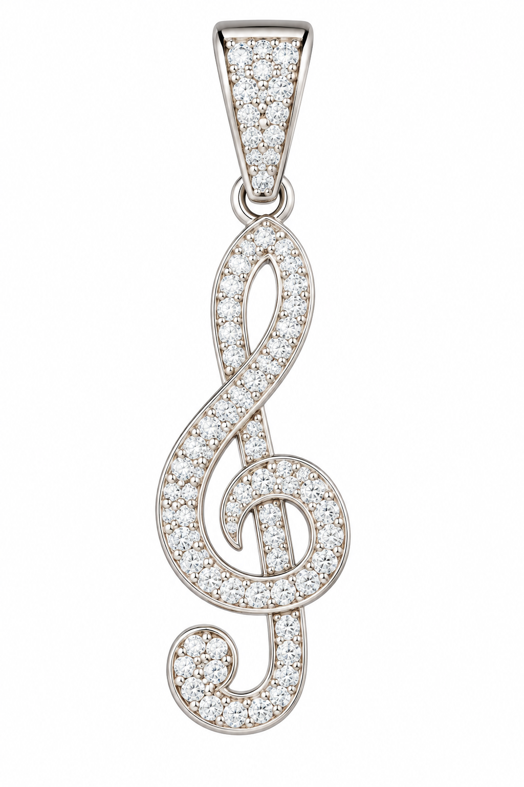 Silver moissanite, music note pendant