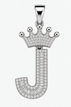 Moissanite Silver Iced Out Crown Initial Pendant – Letter J