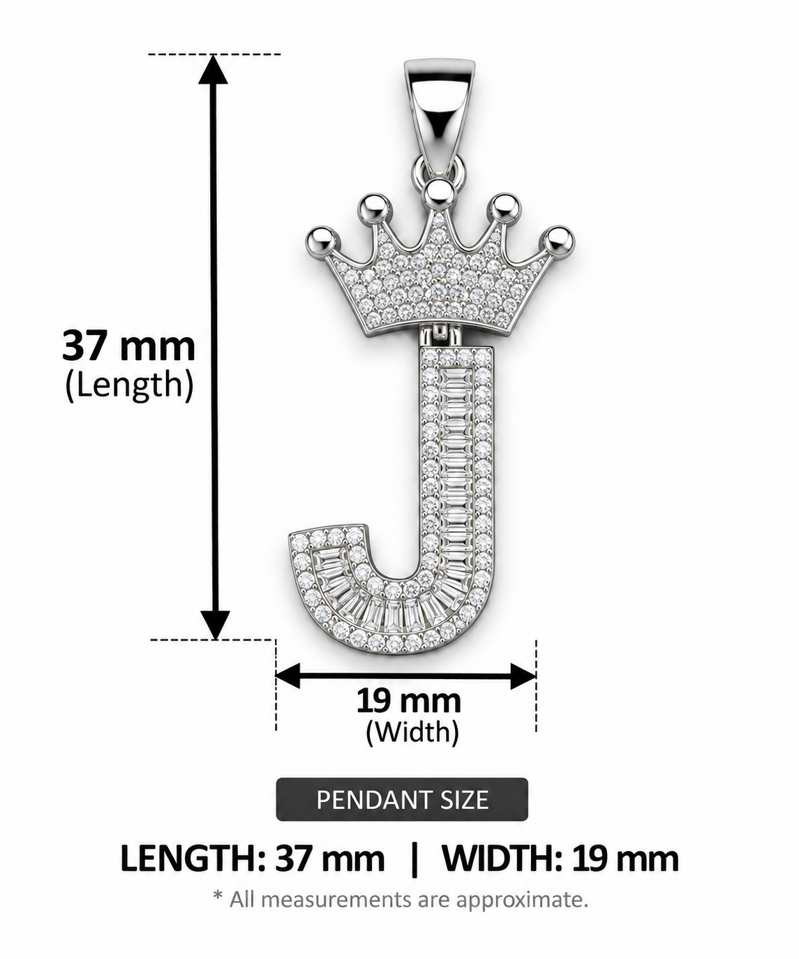Moissanite Silver Iced Out Crown Initial Pendant – Letter J - Image 2
