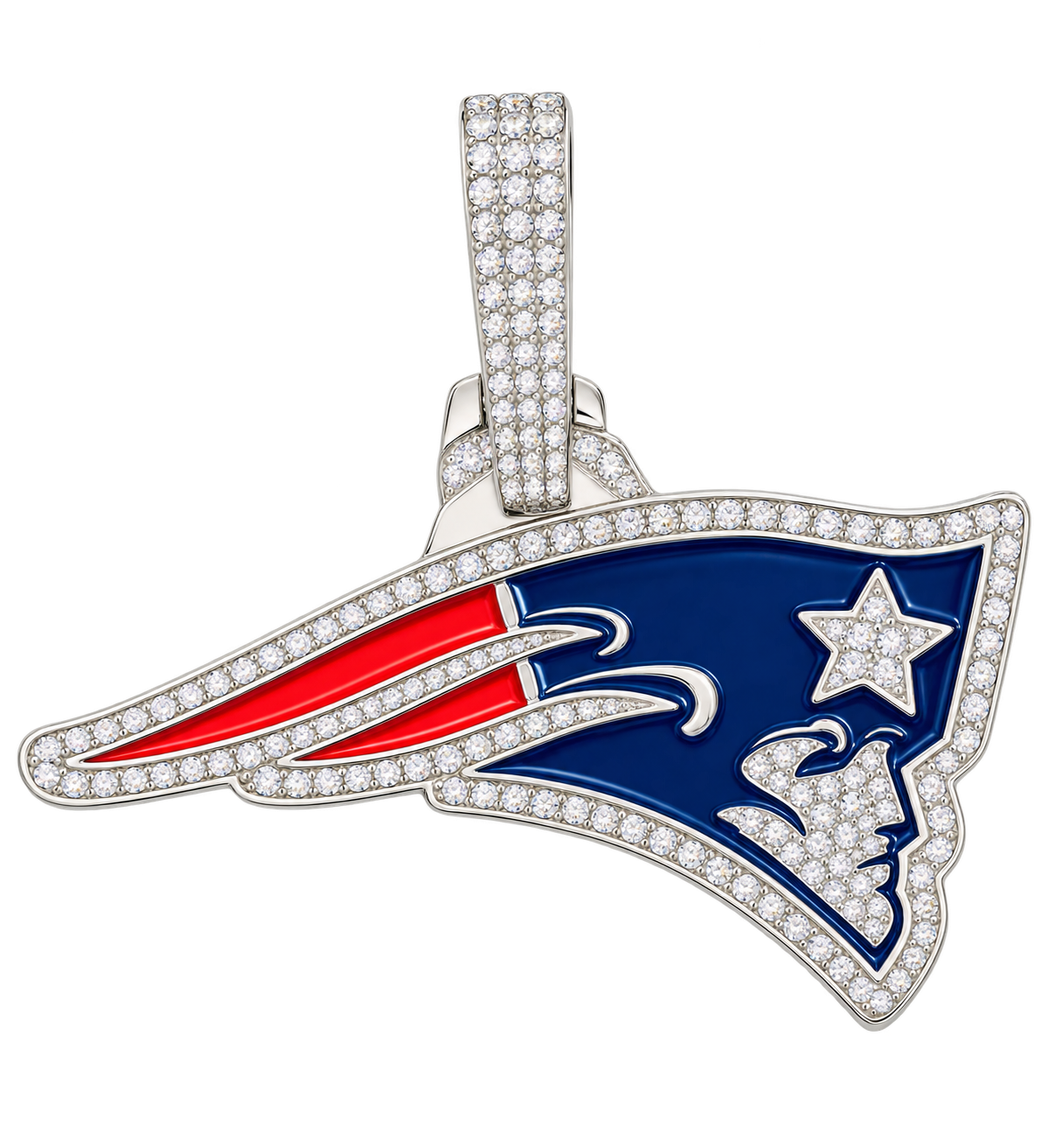 Silver moissanite, patriot enamel pendant