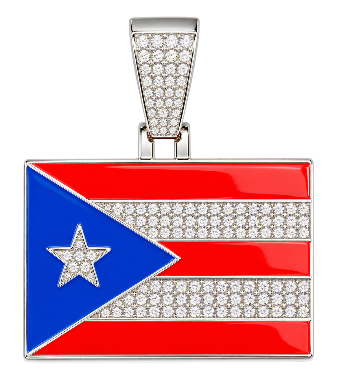 Puerto Rico Flag Enamel Pendant with Iced Bail