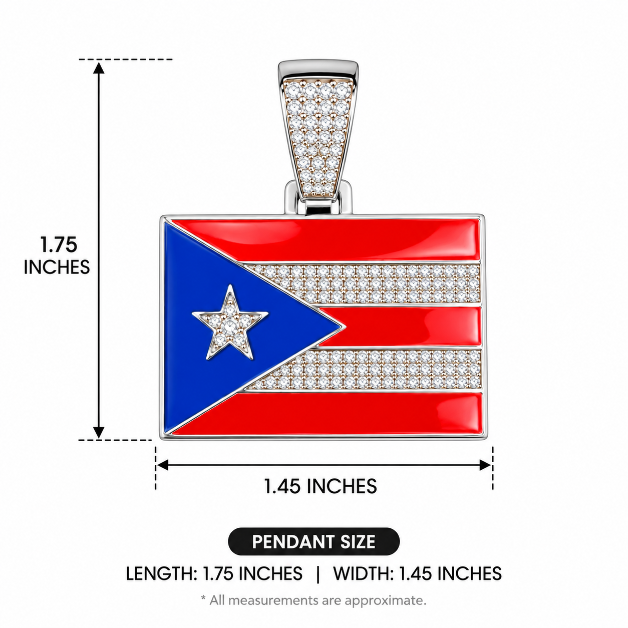 Puerto Rico Flag Enamel Pendant with Iced Bail - Image 3