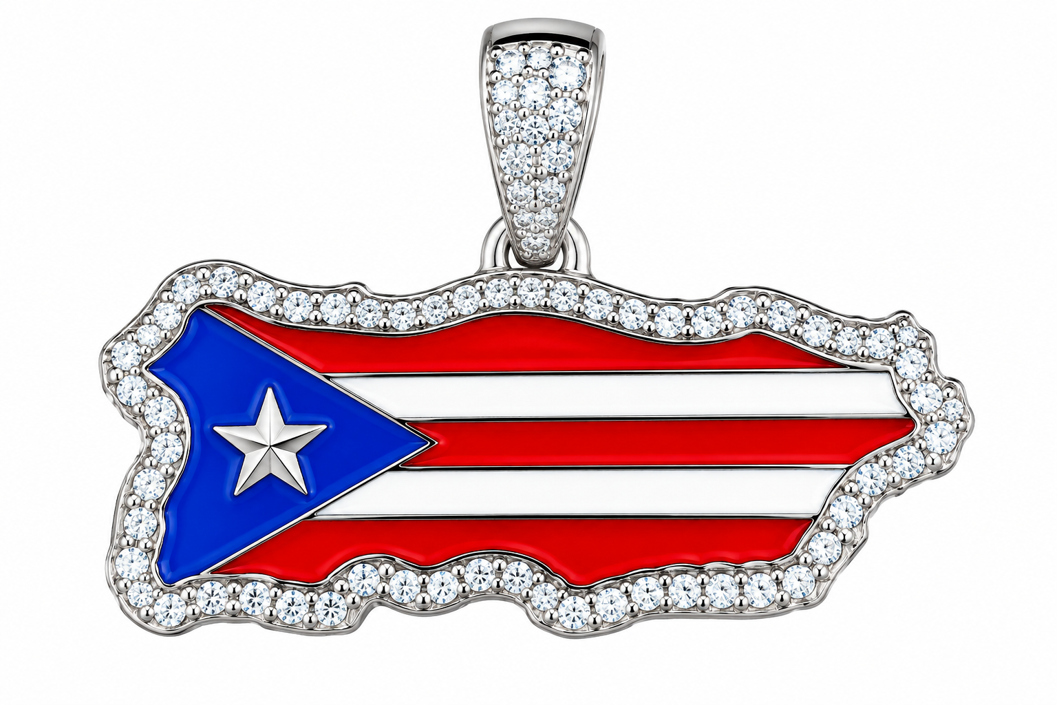 Silver moissanite enamel Puerto Rico flag