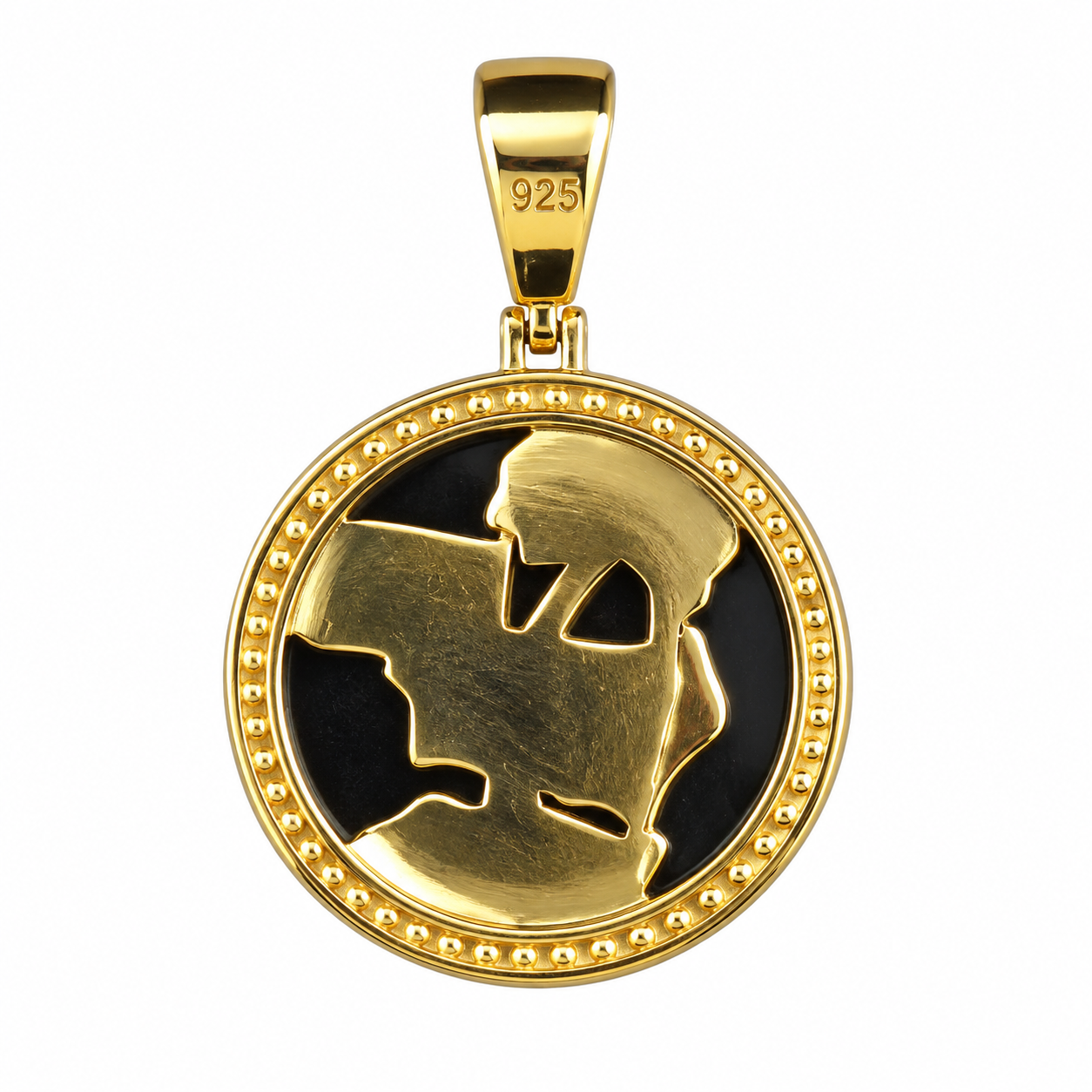 Puerto Rico Palm Tree & Flag Round Medallion Pendant - Gold - Image 2