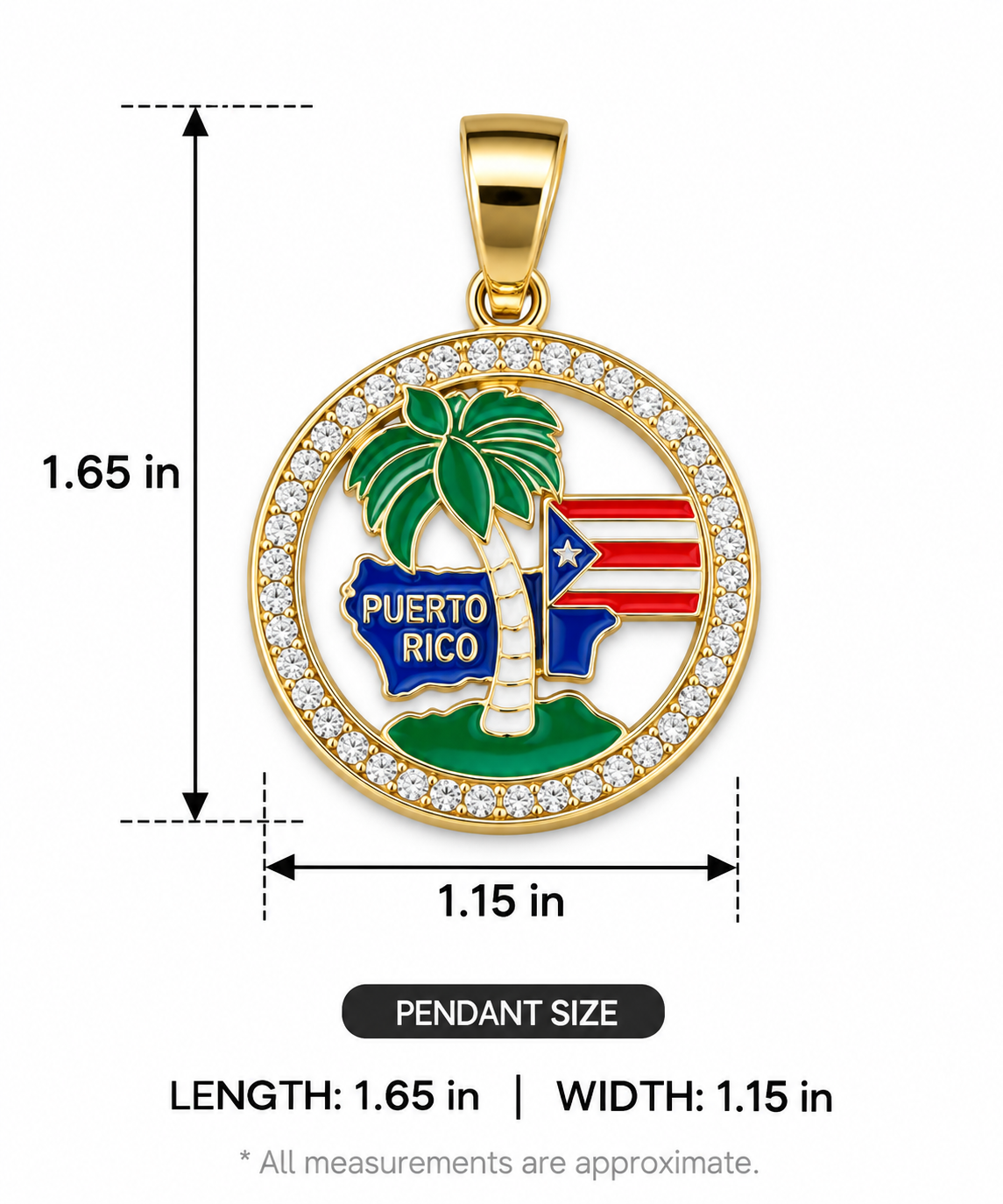 Puerto Rico Palm Tree & Flag Round Medallion Pendant - Gold - Image 3