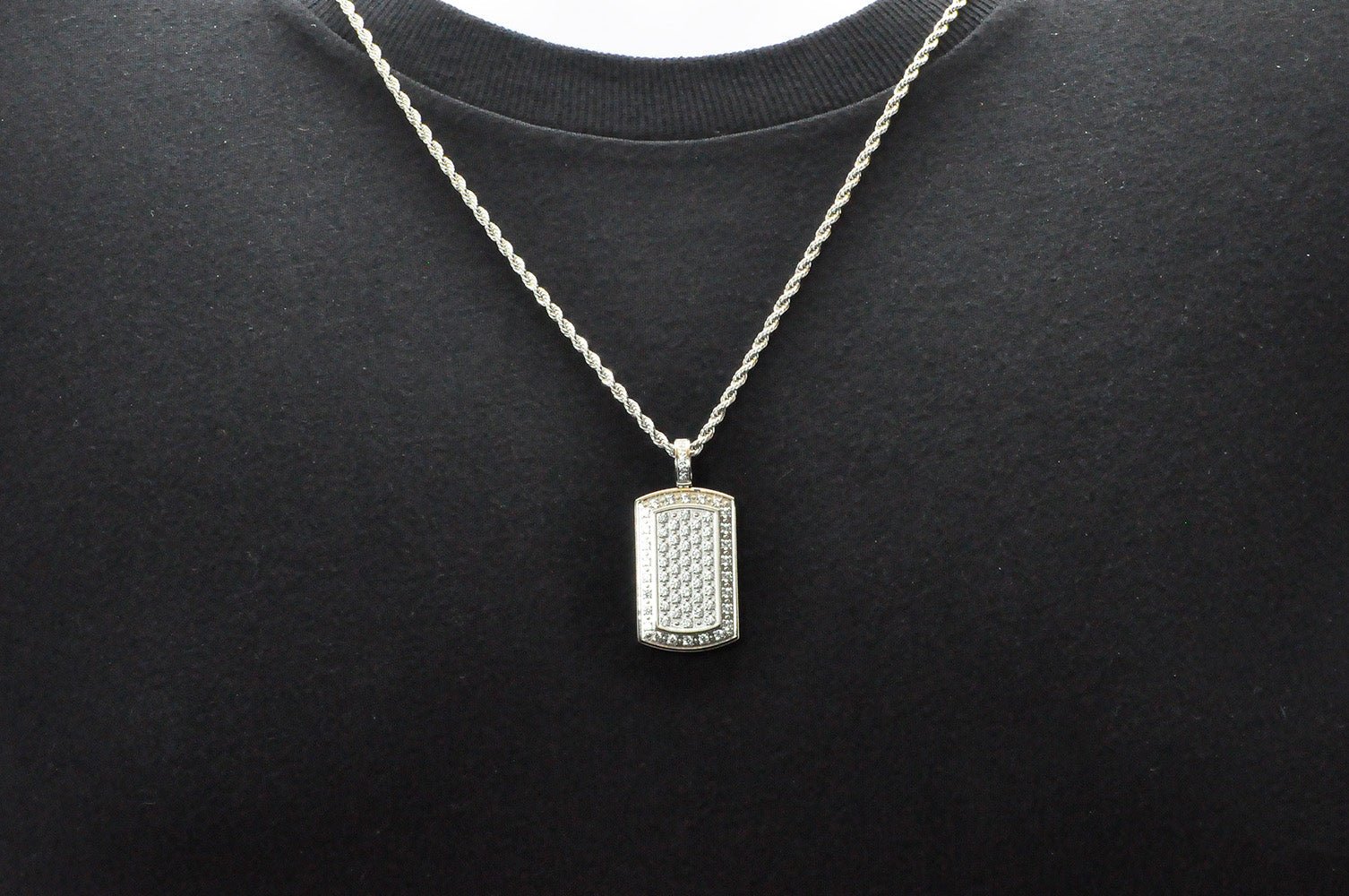 Mens Stainless Steel Dog Tag Pendant With Cubic Zirconia - Image 2