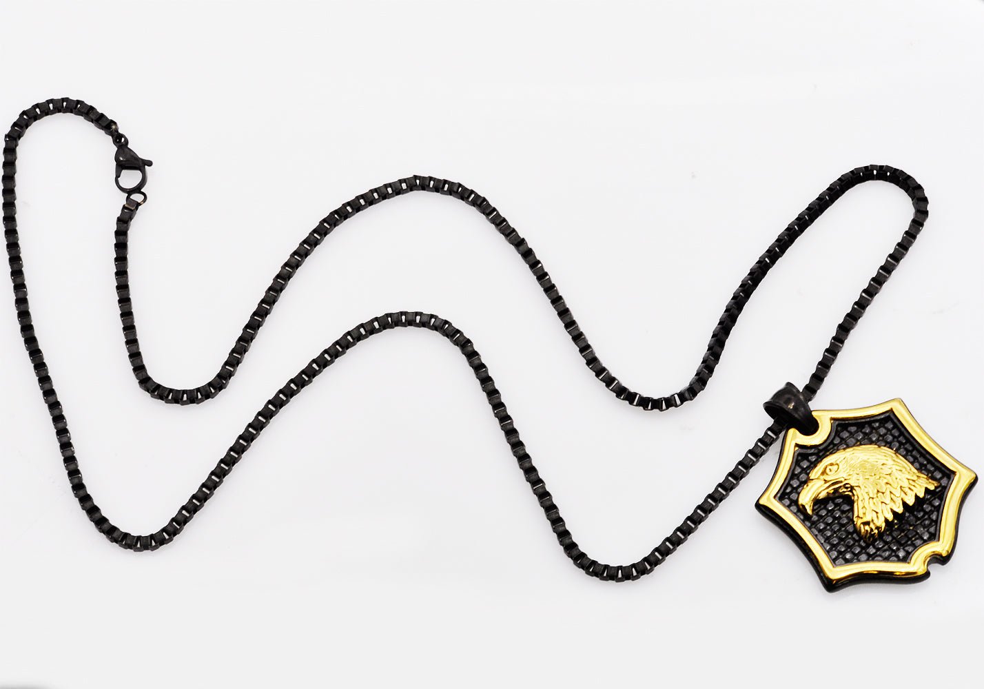 Mens Black And Gold Stainless Steel Eagle Pendant Necklace - Image 3