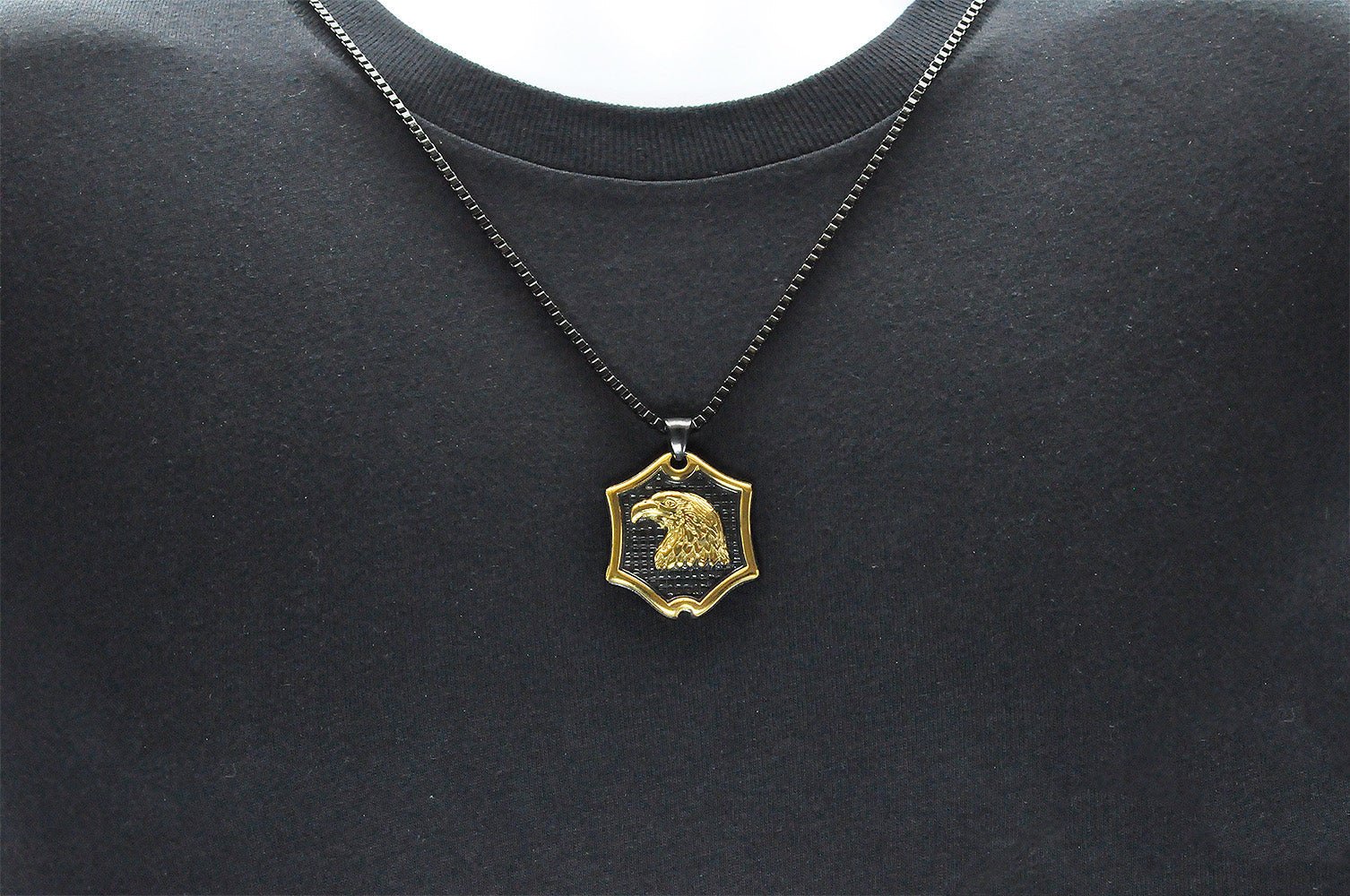 Mens Black And Gold Stainless Steel Eagle Pendant Necklace - Image 2