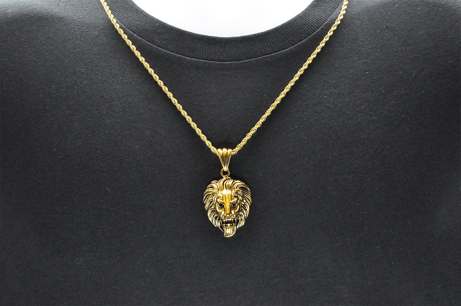 Mens Gold Stainless Steel Lion's Head Pendant - Image 2