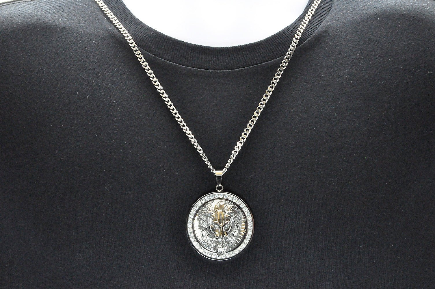 Mens Stainless Steel Lion Pendant With Cubic Zirconia - Image 2