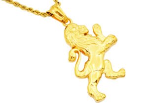 Mens Gold Stainless Steel Lion Pendant