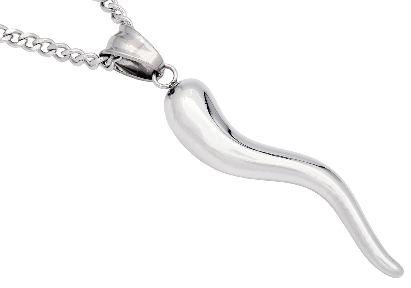 Mens Stainless Steel Italian Horn Pendant