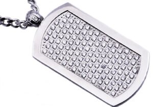 Mens Stainless Steel Dog Tag Pendant With Cubic Zirconia
