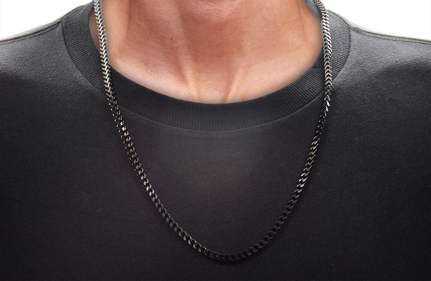 Mens 4mm Black Stainless Steel Franco Link Chain Necklace - Image 2