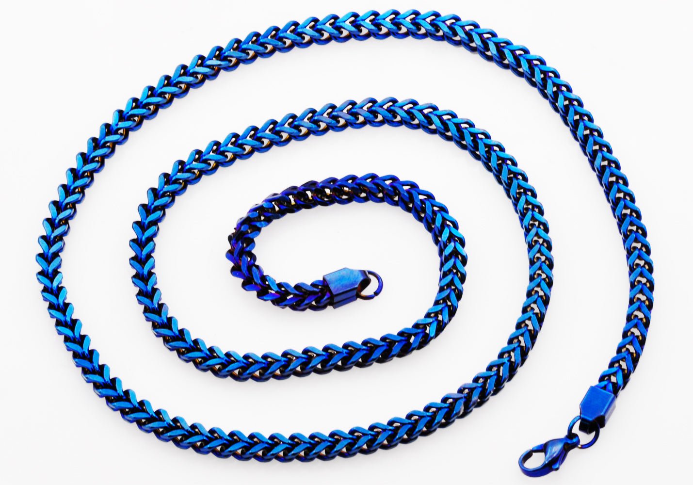 Mens 4mm Blue Stainless Steel Franco Link Chain Necklace - Image 3