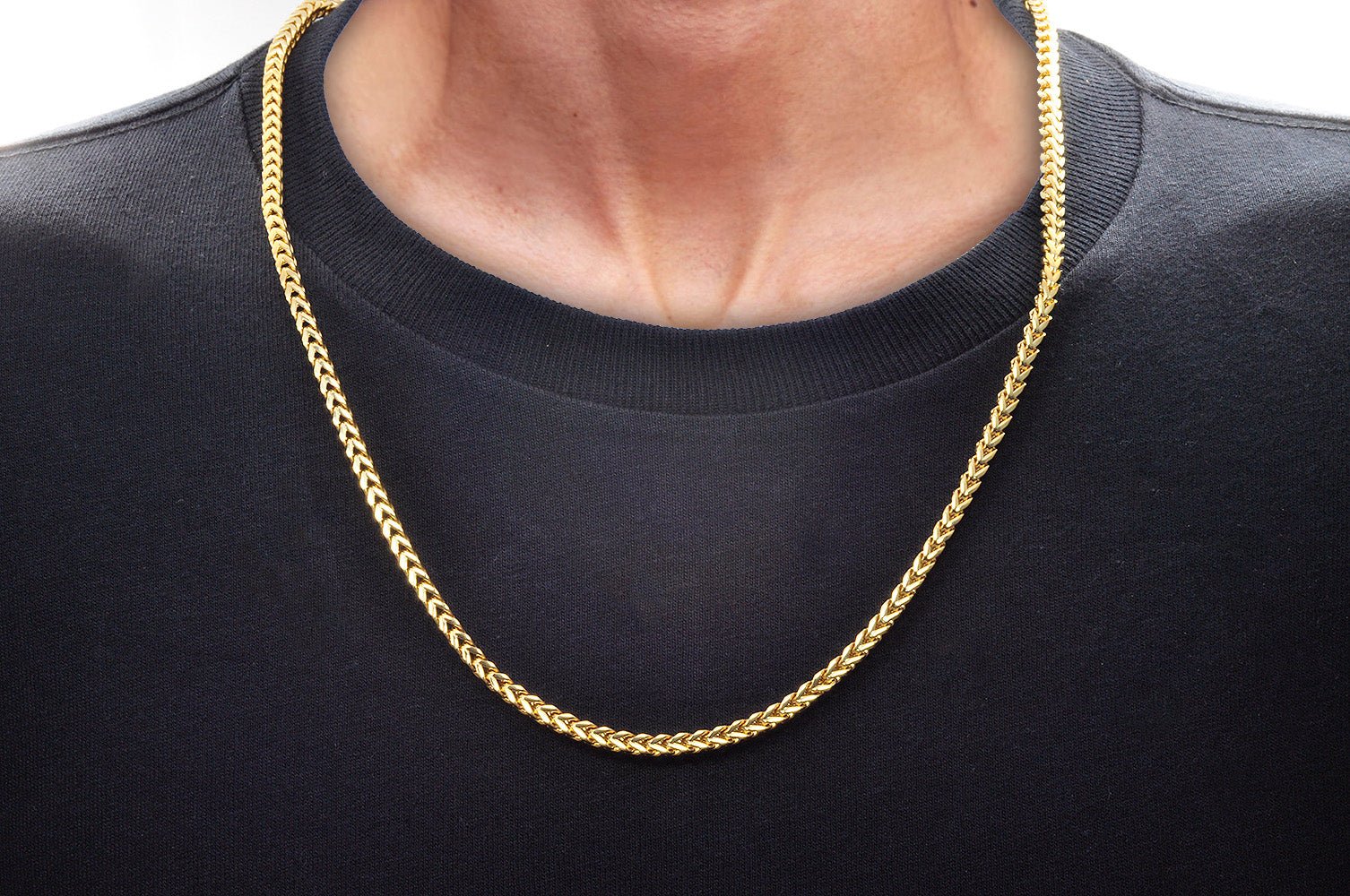 Mens 4mm Gold Stainless Steel Franco Link Chain Necklace - Image 2