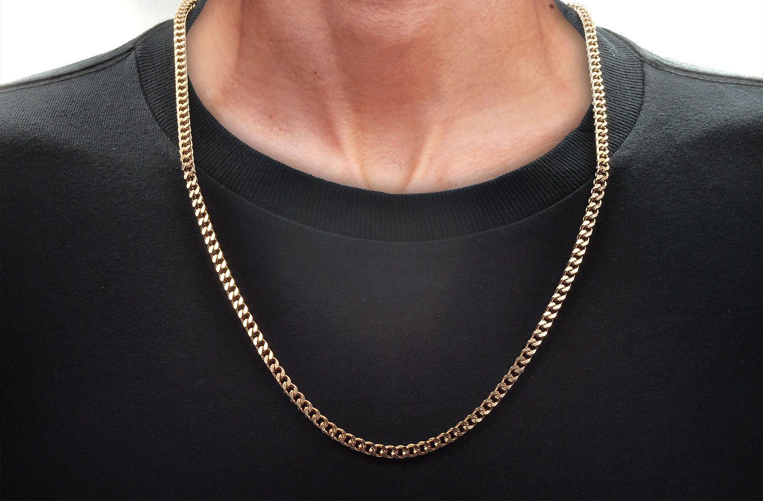 Mens 4mm Rose Stainless Steel Franco Link Chain Necklace - Image 2