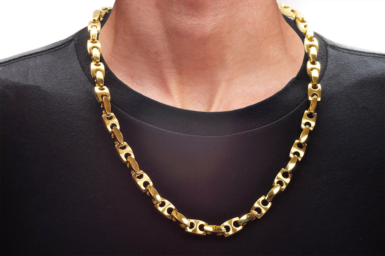 Mens Stainless Steel Gold Plated Anchor Link Chain Necklace - Image 2