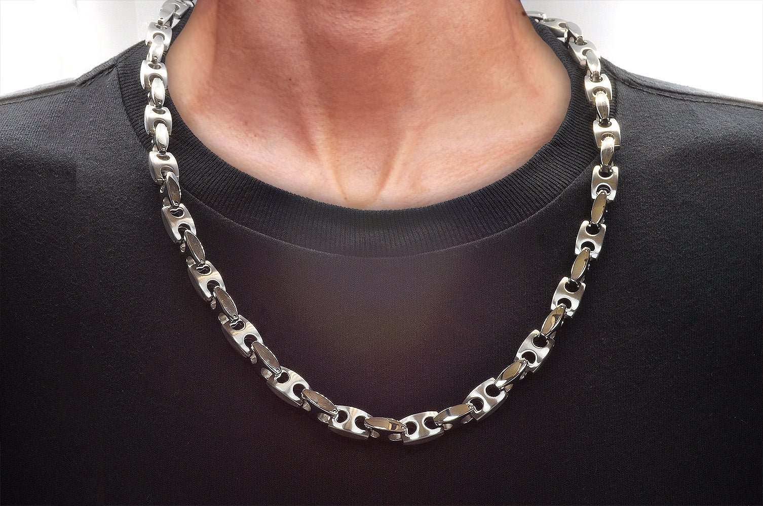 Mens Stainless Steel Anchor Link Chain Necklace - Image 2