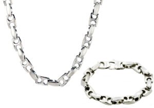 Mens Stainless Steel Anchor Link Chain Set