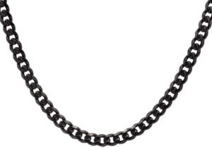 Mens 7mm Black Plated Stainless Steel Curb 24" Link Chain Necklace