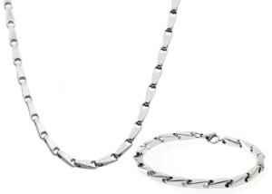 Mens Stainless Steel Bullet Link Chain Set