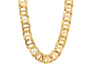 Mens Gold Stainless Steel Anchor Link Chain Necklace With Cubic Zirconia