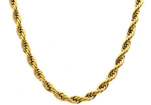 Mens Gold Stainless Steel Rope Chain Necklace